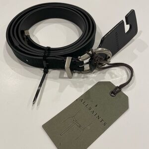 All Saints Black Leather Belt with Silver Accents